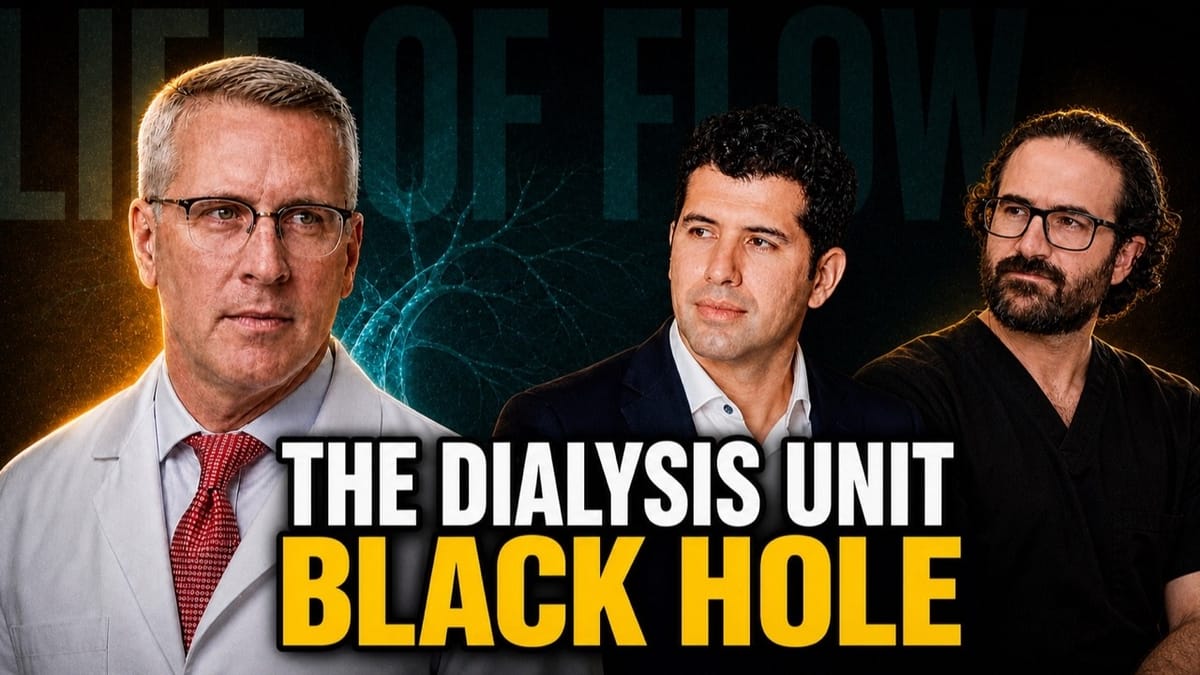 Life of Flow episode 131 thumbnail: Dr. Aaron Moore, Dr. Lucas Ferrer and Dr. Miguel Montero-Baker with the title The Dialysis Unit Black Hole