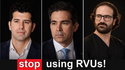Life of Flow episode 130 thumbnail: Dr. Lucas Ferrer, Dr. Eric Smuclovisky and Dr. Miguel Montero-Baker with the title Stop Using RVUs